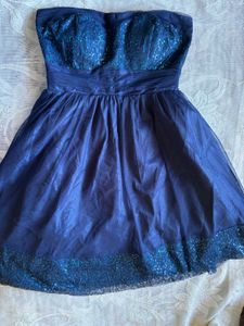 Stunning Navy Blue Sequin Strapless Cocktail Dress