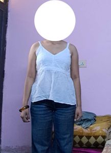 White Sleeveless Cotton Top