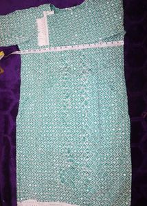 Teal Geometric Embroidered Kurti