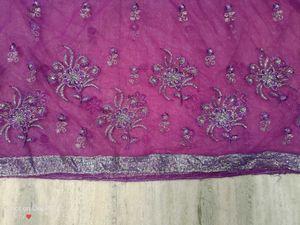 Purple Net Embroidered Saree