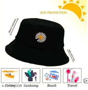 Black Cotton Embroidered Bucket Hat