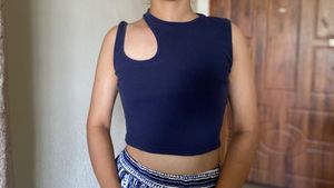 Navy Cut Out Crop Top