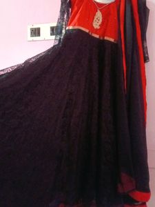Black And Red Umbrella Kurti With Dupatta