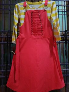 Red Jumper Dress with Striped Top