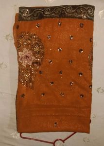 Orange Sari with Gold Details