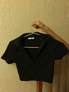 Zara Black Collared Crop Top