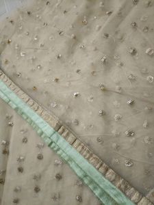 Pista Green &amp; Golden Net Gown (New)