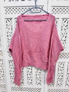 🎀Pink V-Neck Knit Sweater B