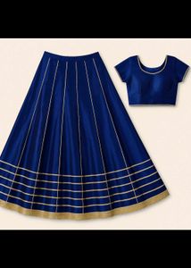 Blue & Gold Striped Lehenga Skirt & Blouse Set