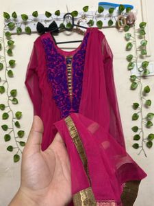 Pink &amp; Blue Embroidered Anarkali