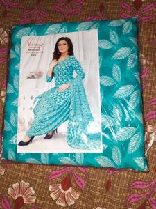 Teal Leaf Print Unstitched Salwar Suit