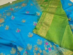 Sky Blue Banarasi Soft Silk Saree