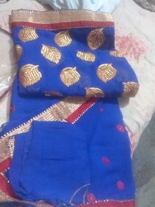 Blue &amp; Gold Embroidery Zari work Saree