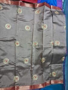 BrandNew Biege TussarSari with Red&amp;Gold Embroidery