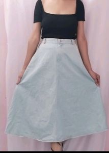 Blue Denim Flared Frock Skirt
