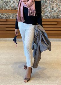Off White Striped Trousers For Women