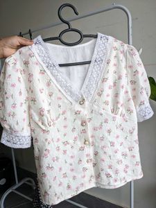 Pink Floral Vintage Style Top