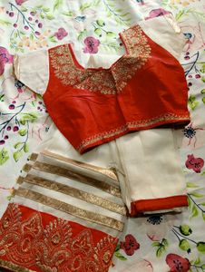 Lehnga Choli White and Red