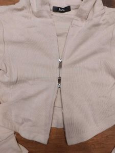 Beige Zip-Up Hoodie