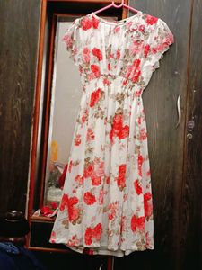 Floral Print White Cute Dress