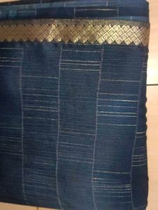 Black Striped Saree with Gold Border