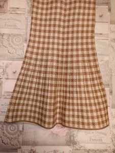 Woolen Brown Checked Midi Skirt