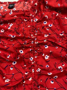 Red Floral Ruched Blouse