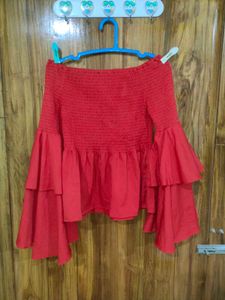 Atraenta Red Off-Shoulder Ruffle Top