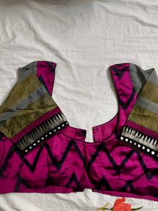 Mirror Work Pink Blouse Pure Pattu