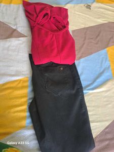 Pink Puff Sleeve Top and Black Jeans