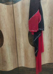 red and black party wear heavy work saree