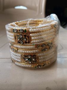 Kundan + Moti Bangles ( Pair Of Both Hand&#39;s)