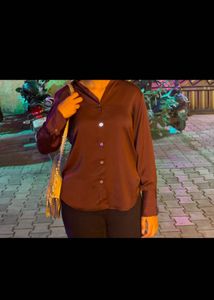 Burgundy Satin Button-Down