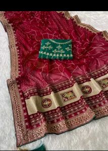 Elegant Red Bandhani Saree