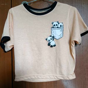 Cute Pocket panda peach colour crop top for women