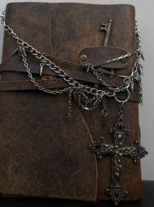 Leather Journal with Gothic Cross Charm