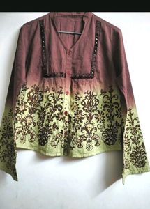 Embroidered Button-Up Top