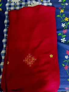 Elegant Red Embroidered Saree