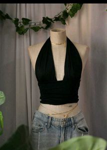 Zara Black Crisscross Halter Top