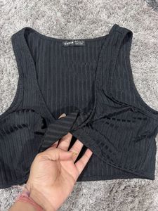 Shein Black Ribbed Knot Crop Top