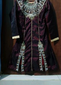 Embroidered Maroon Kurti Combo Two Piece Dress