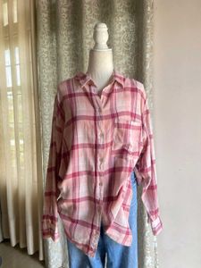 Pink Flannel Plaid Oversized Shirt
