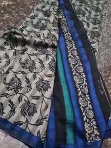 Silver With Black Floral Design Saree