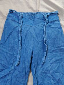 Fringe Hem Wide Leg Denim Pants
