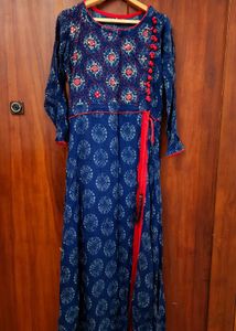 Blue &amp; Red Tie-Waist Maxi Dress
