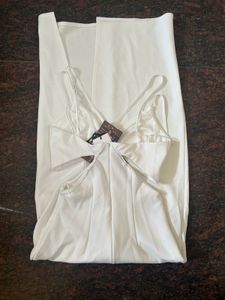 Elegant White Cutout Maxi Dress With Rhinestone De