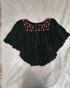 Embroidered Black Top