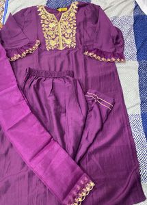Purple Embroidered Kurta Set