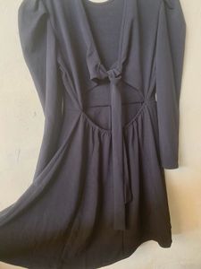 Black Long Sleeve Tie Back Dress/ Western Cut-Out