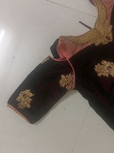 Velvet Blouse N Matka Silk Lehenga